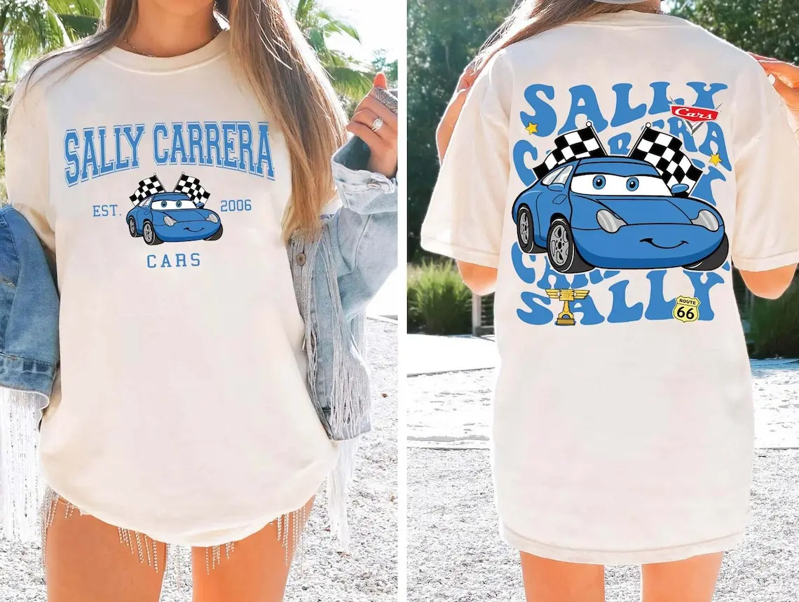Two-Sided Sally Carrera Cars On The Road Shirt, Disneyland Cars Movie T-shirt