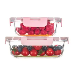 4PCS (2 Containers & 2 Lids ) Glass Food Storage Containers with Lids Airtight, Glass Meal Prep Containers, Glass Storage Container Set with  Lid for Food, Glass Lunch Bento Box