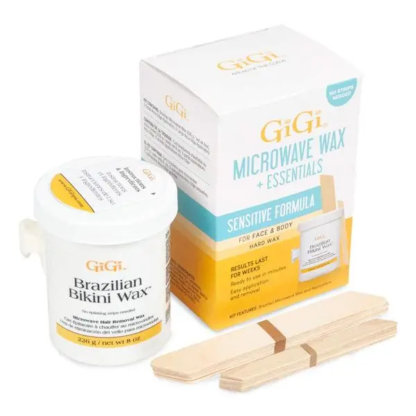 GiGi Brazilian Bikini Wax Microwave Kit - Hard Wax for Sensitive Skin, Face & Body Hair Removal, No Strips Needed, Easy At-Home Waxing Kit