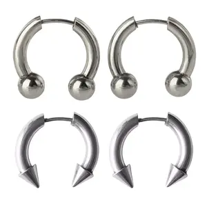 Set of 2 Pairs of Spike and Ball Fake Gauge Horseshoe Barbells - 316L Stainless Steel