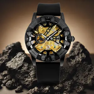 Luxury Men's Automatic Mechanical Watch Black Silicone Strap Skeleton Dial High-Quality Movement Fashion Waterproof Watch