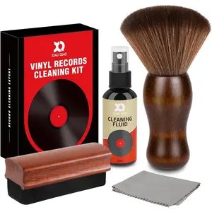Vinyl Record Cleaner Kit - Complete 5-in-1 Vinyl Records Cleaning Kit Includes Soft Velvet Record Brush, Cleaning Liquid, Anti-Static Nano Fiber Record Cleaning Brush, Cleaning Cloth and Storage Bag