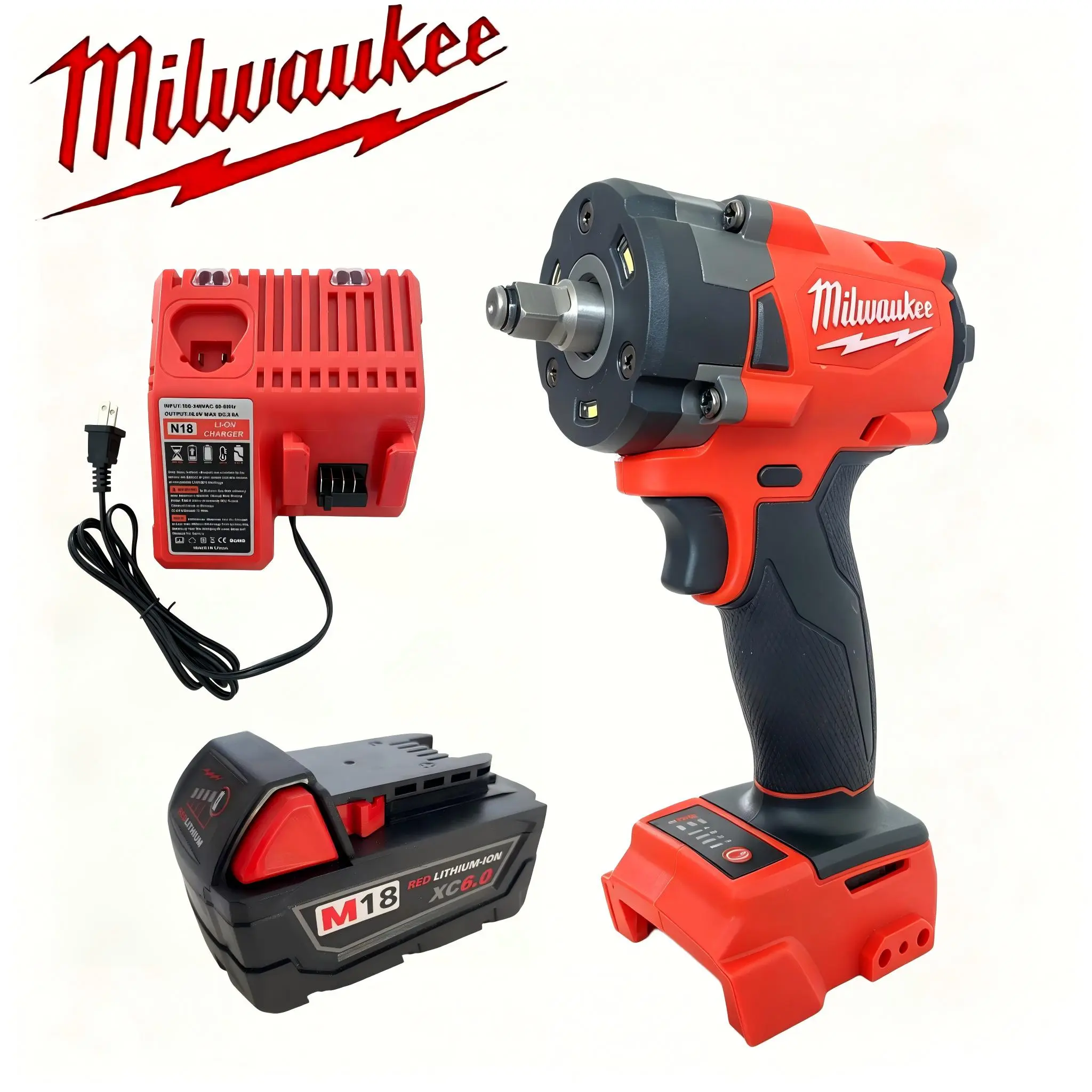 Milwaukee M18 FUEL 3/8" Compact Friction Ring Impact Wrench - Brushless Motor Cordless Power Tool with 1 Charger, 1 Battery, Sockets, Lightweight High Torque for Professionals, Garage Use