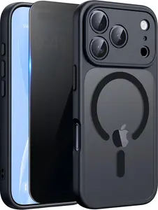 Magnetic iPhone 17 Pro Max Case with Privacy Screen Protector - MagSafe-Compatible, Translucent Matte Anti-Scratch Slim Black Case for Smartphone, Cellphone, Handheld Devices & Electronics Accessories
