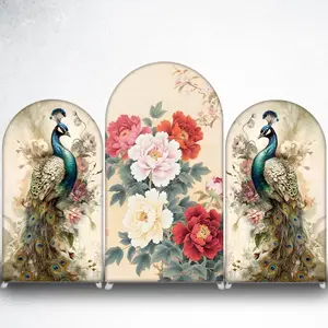 15-day Delivery Elegant Peacock with Floral Arch Backdrop Cover for Wedding and Birthday Party Photo Booth