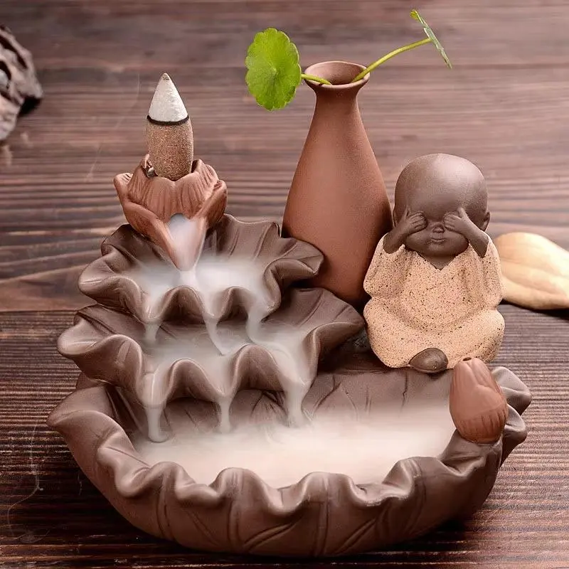 1pc The Cute Little Monk Ceramic Censer Home Decor Backflow Incense Burner Incense Stick Holder (Without Incense)