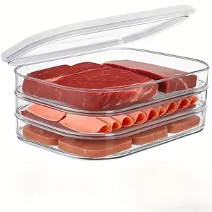 3-Layer Stackable Meat Containers | Awaoko Polypropylene Storage Boxes for Cold Cuts, Cheese | Vertical Storage | Easy Access | Meal Prep and Kitchen Organization | Clear Plastic Containers, Kitchen Food Storage