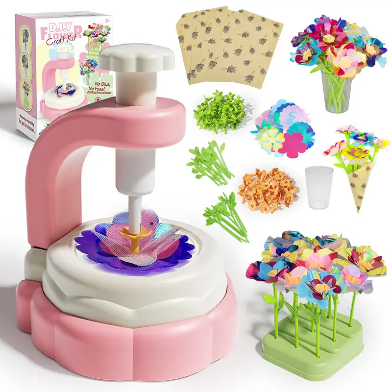 Fabric Flower Bouquets Toys – No Glue Needed! DIY Arts & Crafts Kit with Embossing Tool & Storage Box, Creative Floral Maker for Preschool Learning & Educational Calm-Down Toy, Perfect for Parties & Holiday Gifts, Christmas Gift