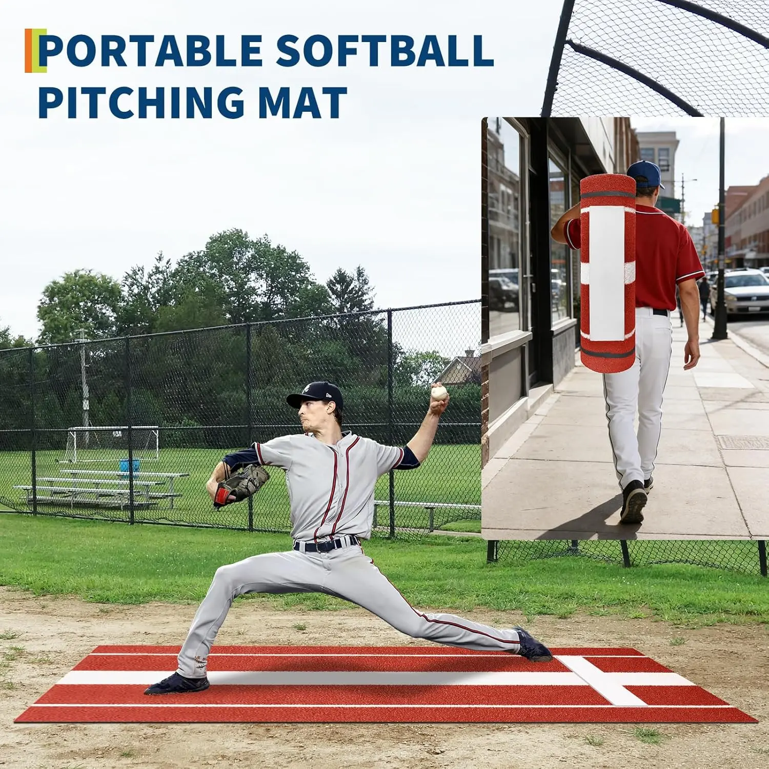 10x3 ft Professional Softball Pitching Mat - All-Weather Practice Mat with Rubber & UV-Resistant Turf for Indoor/Outdoor Training