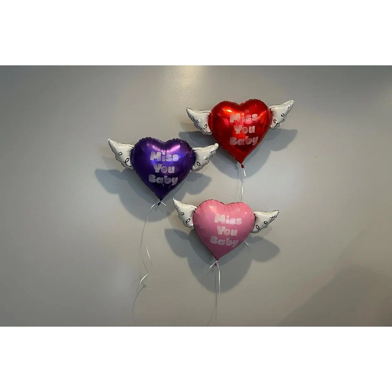 Miss You Baby Memorial Balloon 17" – Heart with Angel Wings | 2-Pack | Pink, Purple or Red