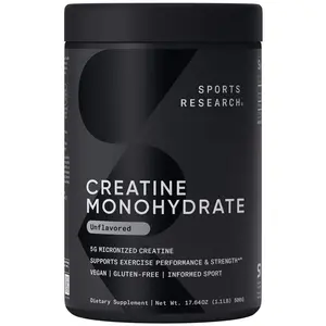 Sports Research Creatine Monohydrate - 5 g Micronized Powder Per Scoop - Informed Sport Tested for Banned Substances - 100 Servings