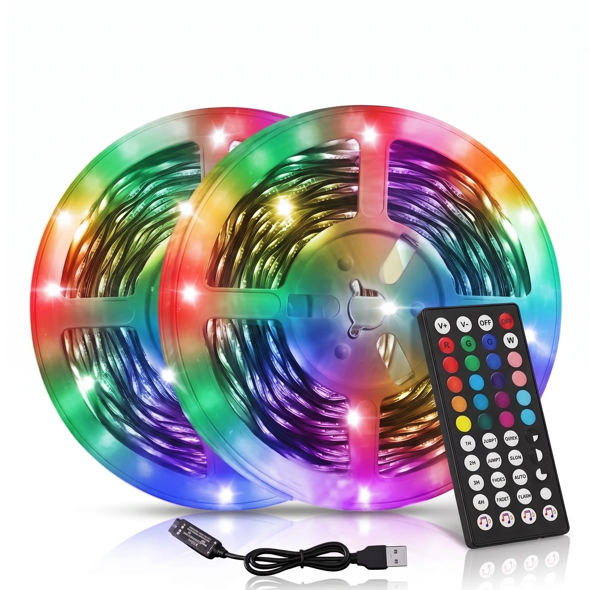 LED Strip Lights 98.4ft (2 x 49.2ft Rolls) RGB Color Changing, USB Powered Music Sync LED Light Strip with 44 Key Remote, Multi-Color Dimmable Mood Lighting for Bedroom Living Room Kitchen Ceiling Gaming Room TV Party Decor