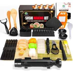 Sushi Making Kit, 32-in-1 Complete Set with Bazooka Roller, Nigiri & Musubi Presses, Bamboo Mats, Knife, Peeler, Animal Rice Molds, Chopsticks & More – Perfect for Family Fun