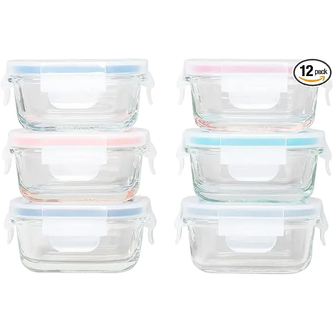 Genicook Borosilicate Glass Mini Container Set (12-Piece) - Eco-Friendly Airtight Kitchen Snack Containers for Airtight Meal Prep, Fridge Organization, Packing Lunch for Kids, Oven-Safe with Heat-Resistant Silicone Lids (Square, Round, Rectangular)