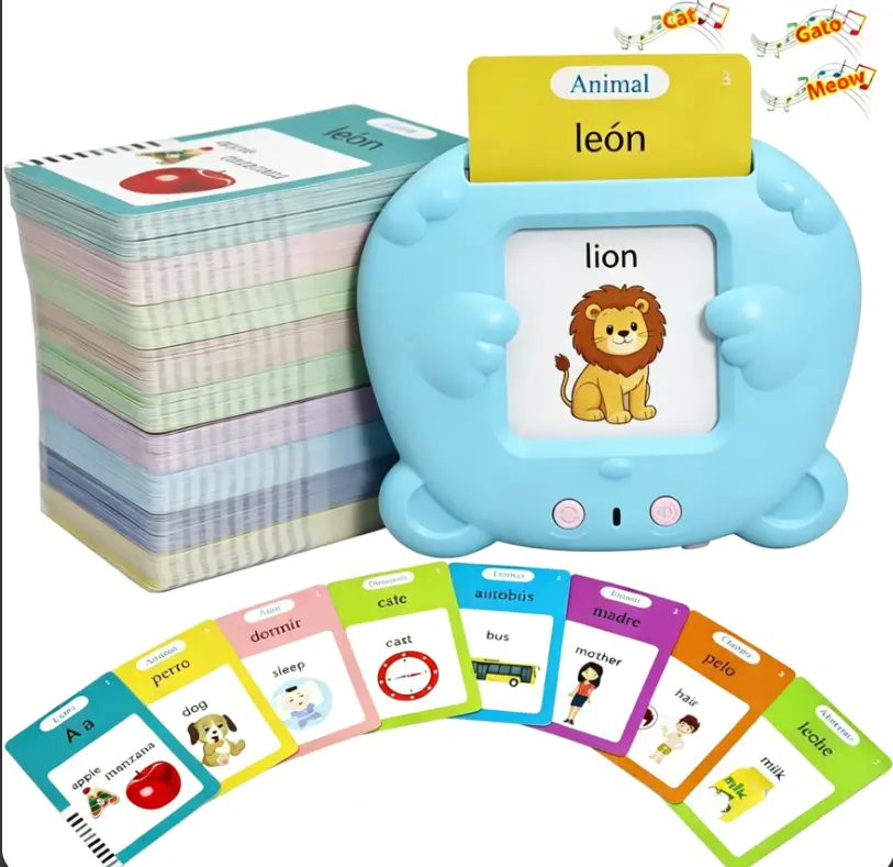 Talking Flash Cards Reader for Toddlers Kids Educational Flashcard Learning Machine with ABC Songs Animal Sound Early Speech Learning Toy Preschool Montessori Educational Gift for Boys Girls Homeschool Language Learning Game