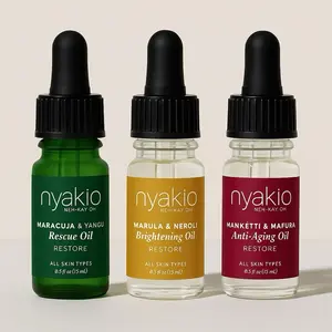 NYAKIO Cold Pressed Facial Oil Discovery Kit, 3 Piece Multi-pack with Marula, Neroli & Manketti, Hydrating Moisturizer for Brightening & Anti-Aging for All Skin Types