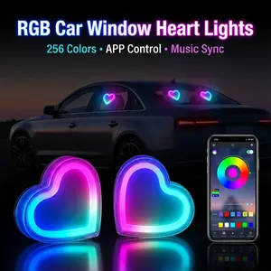 HYRORA RGB Triangle Car Window Powered LED Heart One pair Shape C-Pillar Neon Light Eco-Friendly Modern Stylish Look for Car Interior Decor App Control Music Sync Timer Function Music Rhythm Mode cute fun girly cars accessories stuff tiktokshopspringglowu