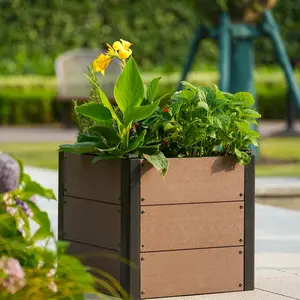 Garvee Elevated Wood Look Garden Bed for Patio, Deep Root Planter Box with Durable Composite Material, Space-Saving Outdoor Garden for Vegetables, Herbs, Easy Assembly,19" x 19"x 17", Open Bottom