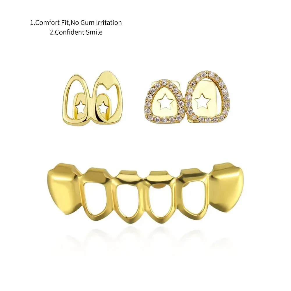 Women's Iced Out Heart Grillz, 3-Piece Copper Plated Zirconia Dental Accessories for Parties and Cosplay, Teeth Accessory, Accessories For Women