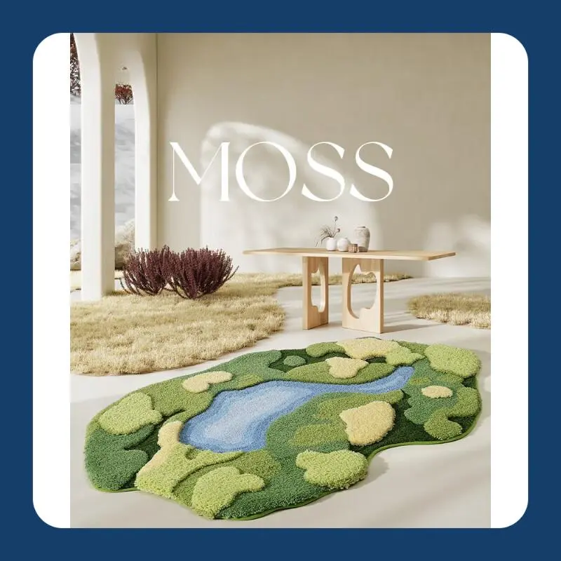 Hand Tufted Moss Rug Extra Thick Plush Bedroom Bedside Area Rugs Three-dimensional Carpet Surface Living Room Decorative Carpets