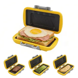 Sandwich Maker, Hot Dog Toaster, Double-sided Sandwich Grill, Double-sided Skillet, Grilled Cheese Maker, Non-stick Sandwich Maker. Suitable for breakfast pancakes, toast, and omelets.-yellow