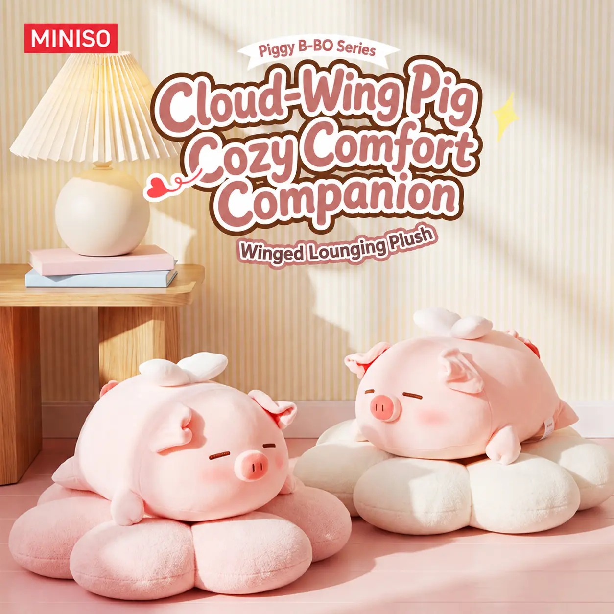 B-BO Pig Plush Lying Doll with Wings – Cute Soft Stuffed Animal Toy, Cozy Collectible Gift，Back To School