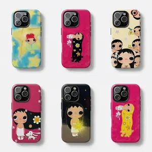Comic Girl Glitter Finish Protective Cellphone Cover, 8-Style Dreamy Big-Eyes Design, Slim Lexan Polycarbonate TPU Durable Protection, Compatible with iPhone 11-17 Pro Max & Galaxy S21-S25, Tech Accessories Gift for Her