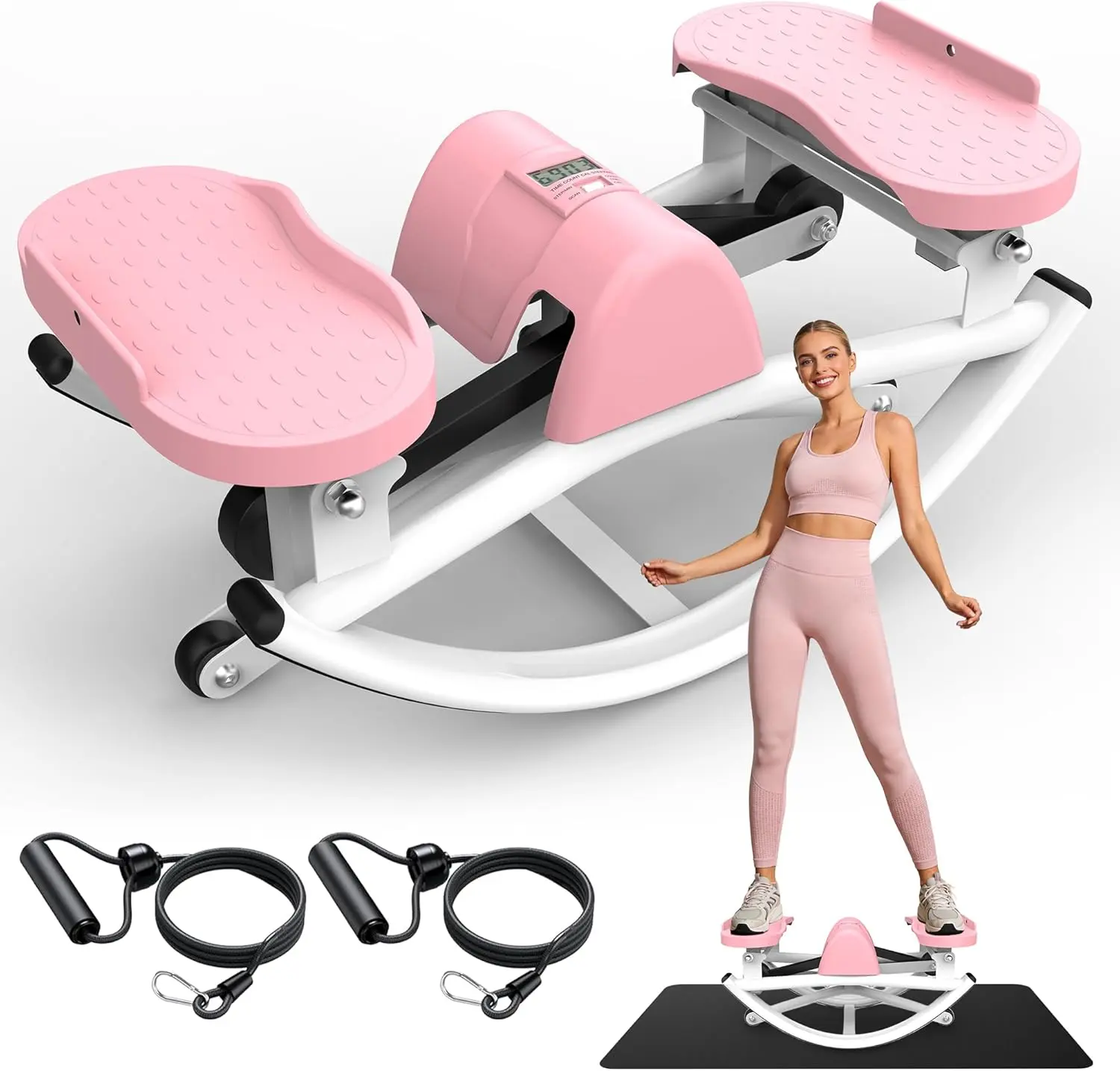 SAYGOGO Hydraulic Stair Stepper with Sturdy Steel Frame, Ultra Compact for Home Gym with LED Lights, Tracks Real-Time Workout Metrics, Includes Resistance Bands, Led Display Screen, Under 0.5M²