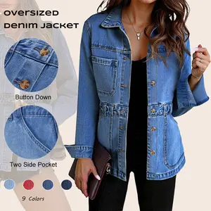Imily Bela Womens Oversized Denim Jacket Distressed Button Down Boyfriend Jean Jackets 2025 Trendy Shacket