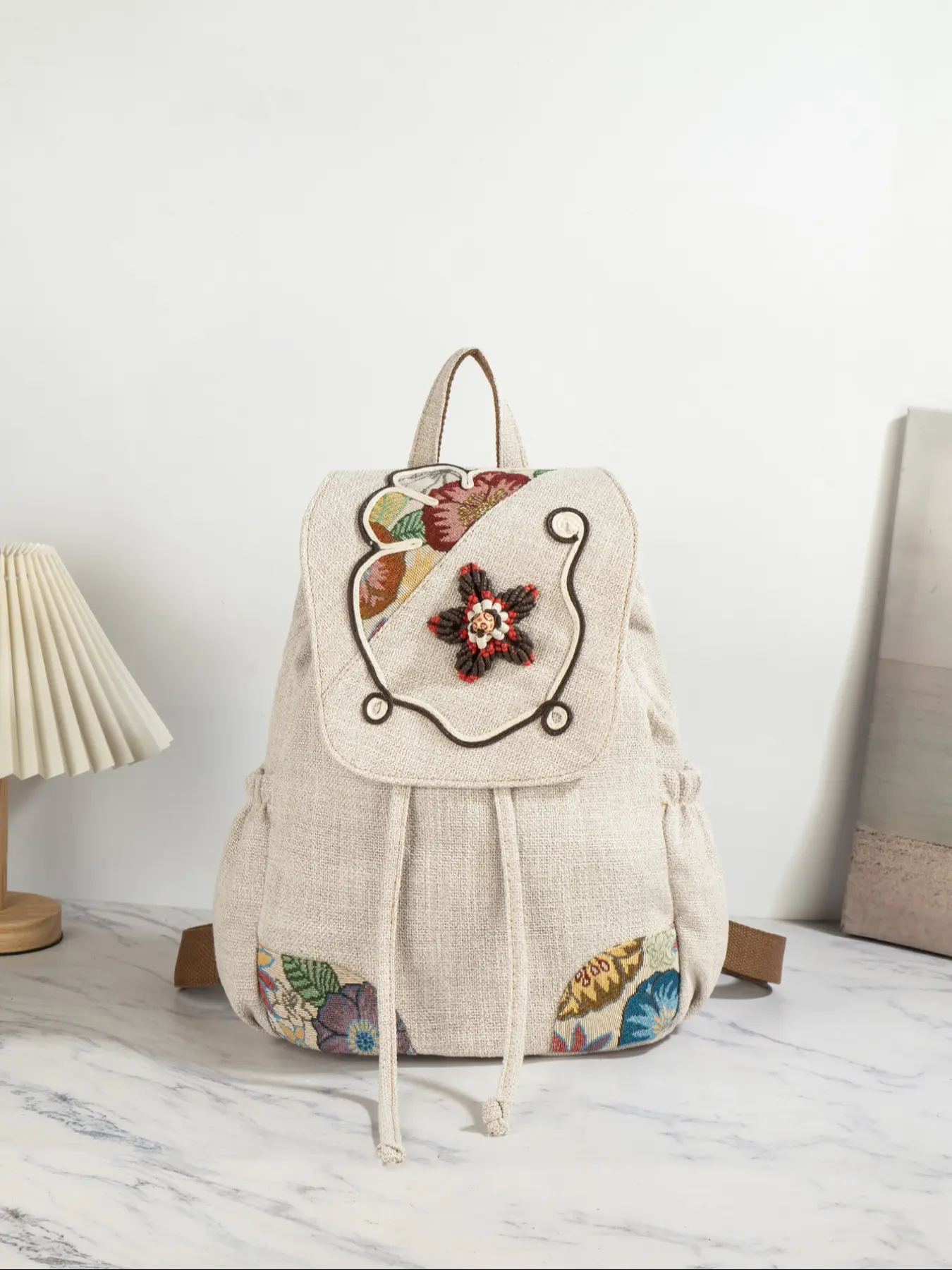 Boho Ethnic Style Handwoven Original Design Backpack, Bohemian Casual Fashion Drawstring Shoulder Bag, Random Cut Piece, Unique Personalized Backbag, Embroidered Backpack