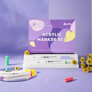 Arrtx Acrylic Markers Premium Brush Tip Water Based Ink No Toxic Water Resistant Paint Pens for Rock Wood Stone Glass Fabric DIY Projects Multipurpose Art Supplies acrylic marker pen