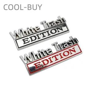 Metal Badge 3D Sticker White Trash Edition Emblem Car Side Rear Front Hood Trunk Door Bumper Decal Sticker Suitable for F150 F250 F350 Silverado 1500 2500 Sierra GMC Chevy Truck SUV