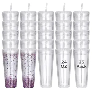 FASTSUB 24 oz Snow Globe Acrylic Tumbler 25 Pack, Double Wall Snowglobe Cup for UV DTF, DIY