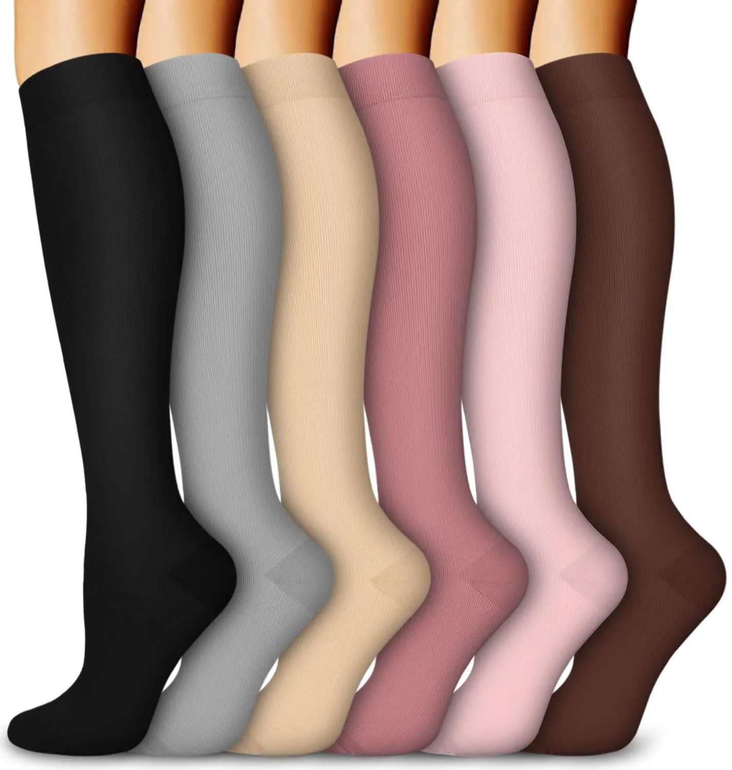 Tinylemon 6 Pairs 15-20mmHg Compression Premium Sports Socks for Women & Men Athletic Running Hiking Comfortable Lightweight Fabric Moisture Wicking Closed Toe Design