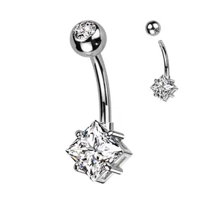 CZ Gem Implant Titanium Threadless Push In Simple Beauty Belly Ring