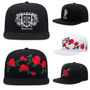 Rose Embroidery Baseball Cap For Men And Women Hip Hop Snapback Cap Flat Brim Hat Sun Visor Cap For Man