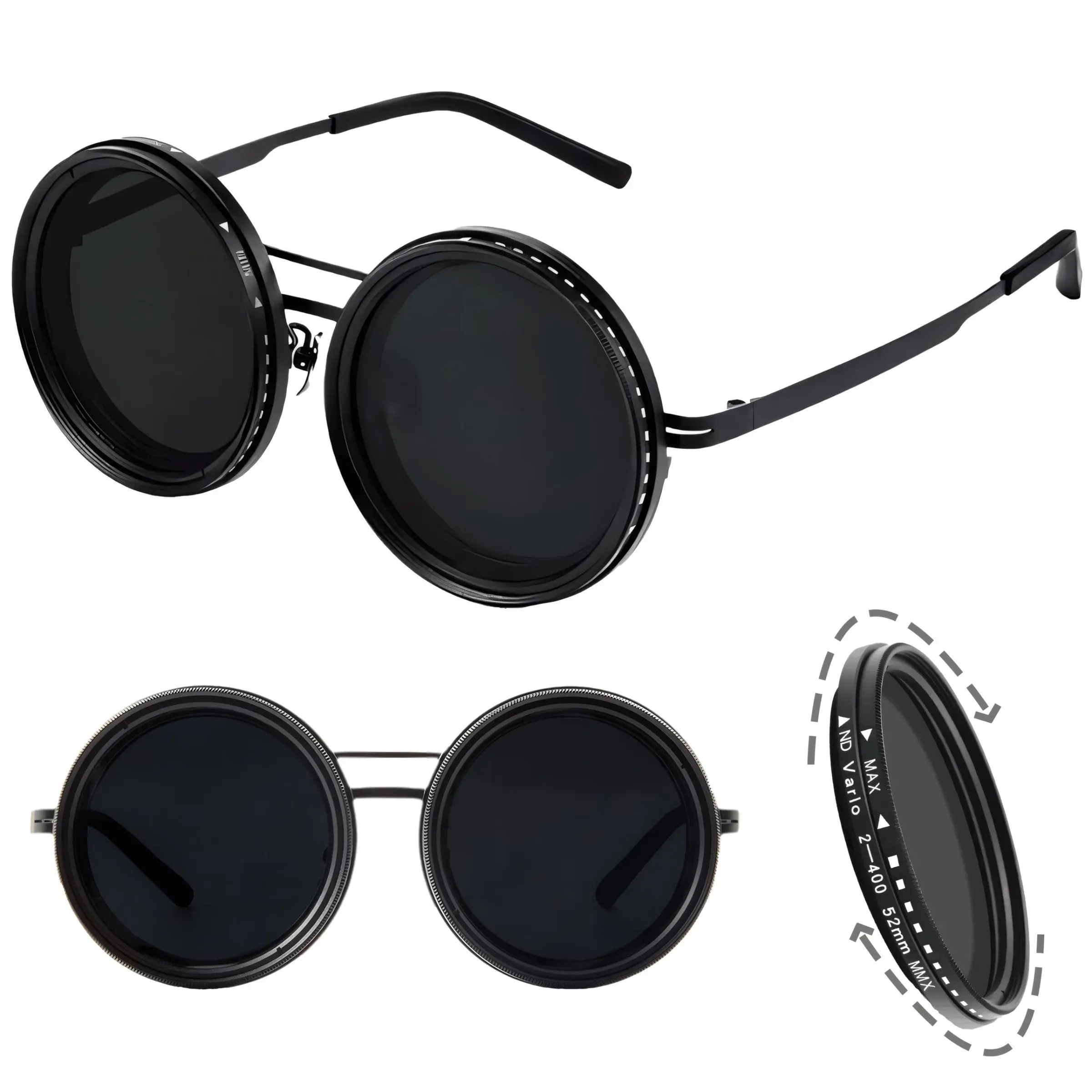 Rounded Polarized Glasses, Adjustable Tint Sunglasses, 1-9 Gears Sunglasses, Beach Shady Rays Sunglasses with ND Filter Lenses