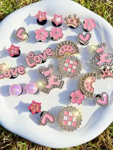 24 Sets Bear Letter Star Hollow Out Sandals Slippers Garden Shoes, Pink Diy Accessories Decorations, Rhinestone Shoes Charms, Beachwear & Footwear