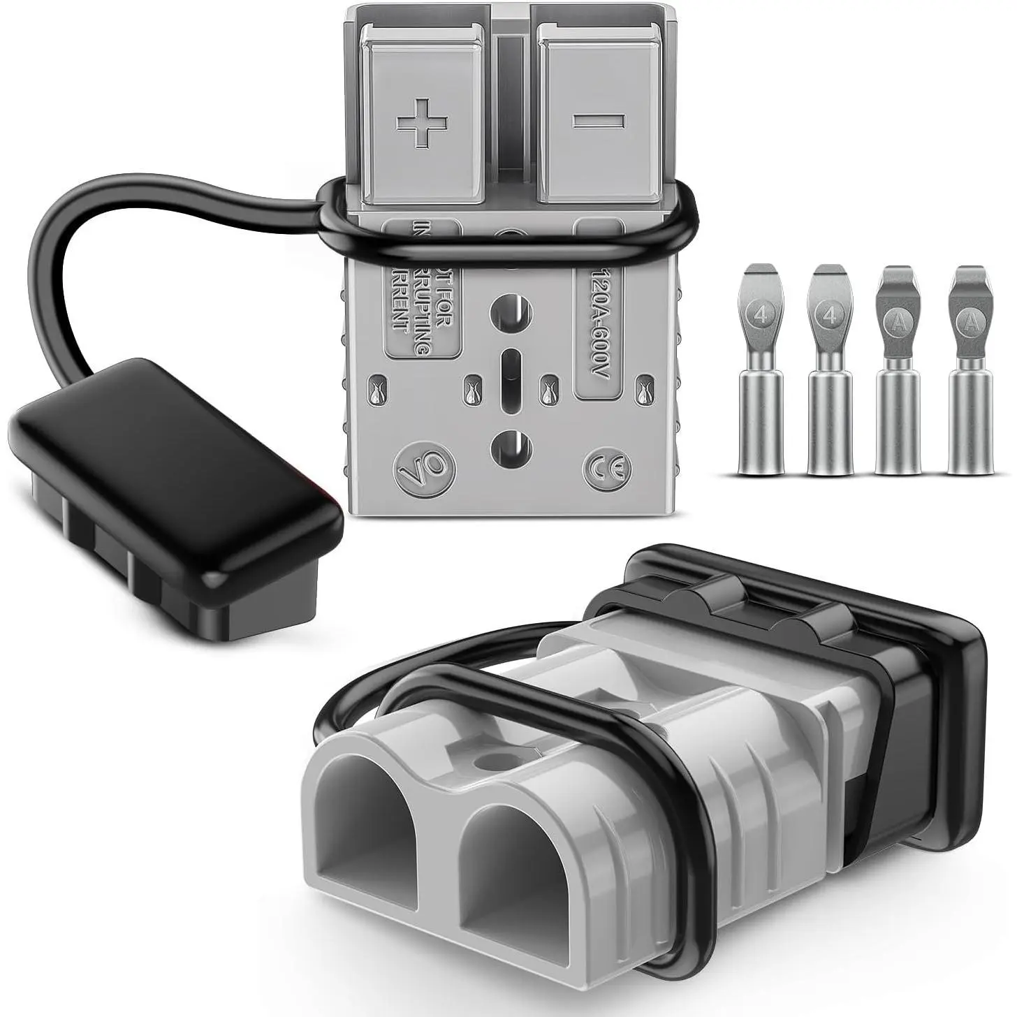 Nilight Anderson Connector Kit (2 Pack, Grey) - 120A Capacity, 4AWG, 12V-36V High Current Quick Disconnect Plugs, Flame-Retardant Easy-Install Wire Harness for Car, Marine ATV