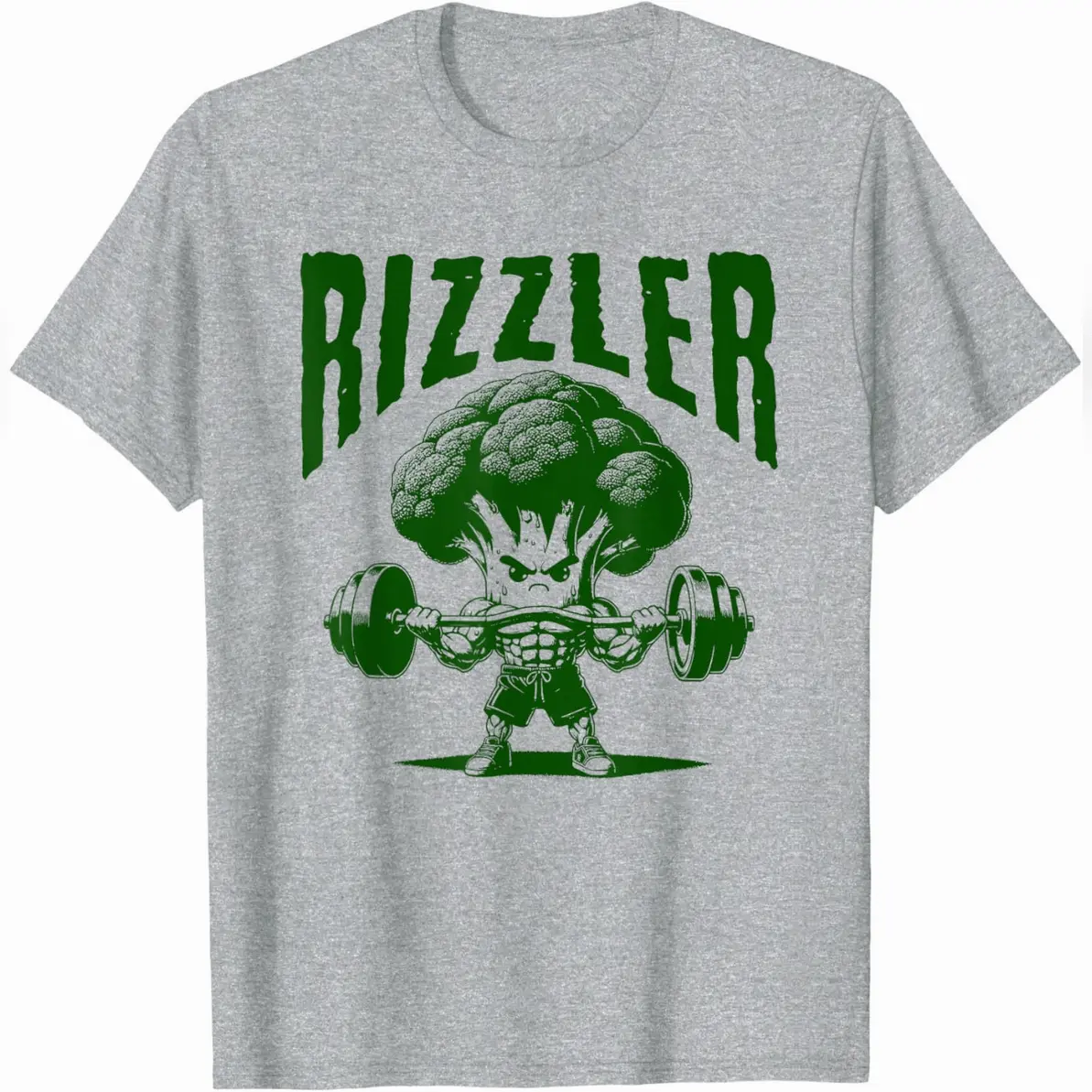 Unisex Vintage Rizzler Buff Broccoli Graphic Print T-Shirt - Short-Sleeve, Round Neck, Relaxed Fit Cotton Casual Streetwear Top