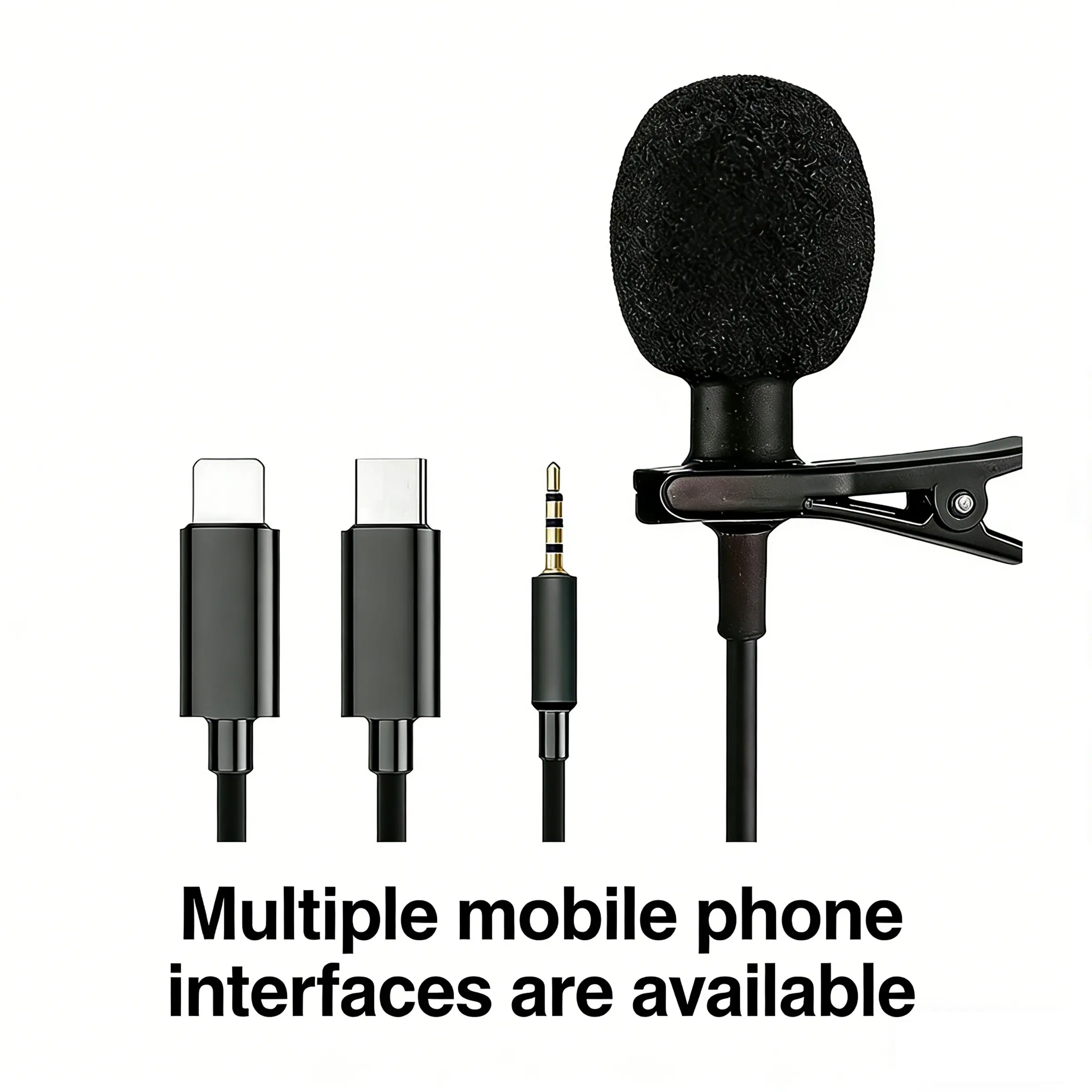 Professional Lapel Mic Lavalier Portable Design Live Streaming Multiple Interface Compatibility Lightning Type C 3.5mm Noise Reduction Recording Ideal for Vloggers Streamers Interviews Mobile Phone Podcast Recording Mic Live Podcast Equipment