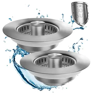 3-in-1 Kitchen Sink Drain Strainer & Stopper Stainless Steel Pop-Up Stopper Anti-Clogging Basket Strainer Fits Standard 3.5-Inch Sink