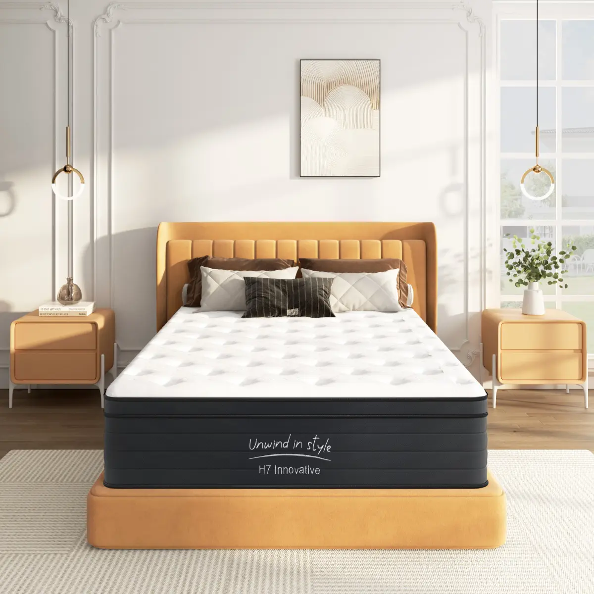 Mattress 10/12 Inch Twin XL/Full/Queen/King Size Mattresses Hybrid Innerspring Mattress in a Box, Memory Foam Spring Mattress with Motion Isolation & Pressure Relief, Medium Soft, White+Black