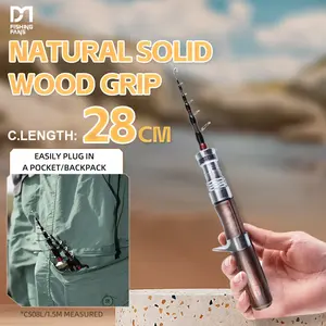 Fishingfans Wooden Handle Fishing Rod, Extendable Ultra-Short Portable Rod, Telescopic Rod, High Carbon Material, Metal Reel Seat, 1.5m 1.8m, Fishing Gear