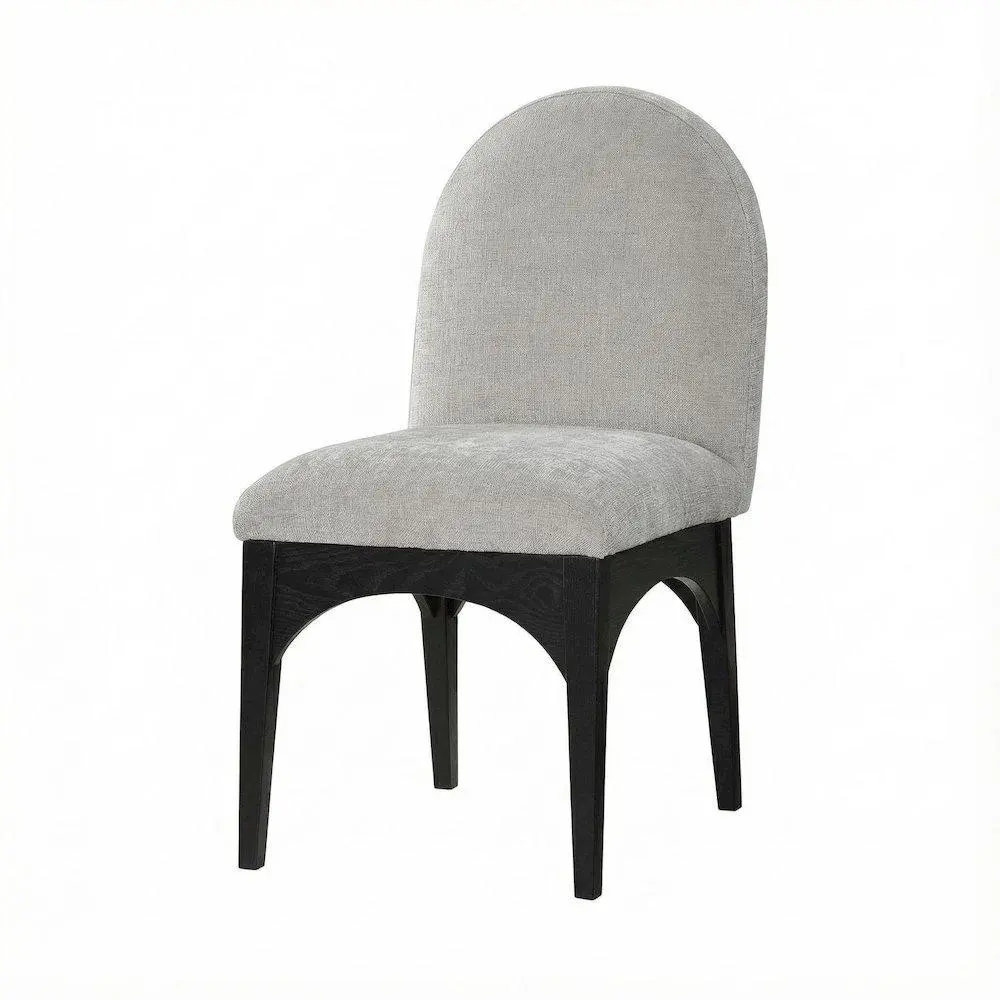 Single Person Black Chenille Fabric Dining Chair, Indoor Furniture with Art Deco Back, Cushioned Seat