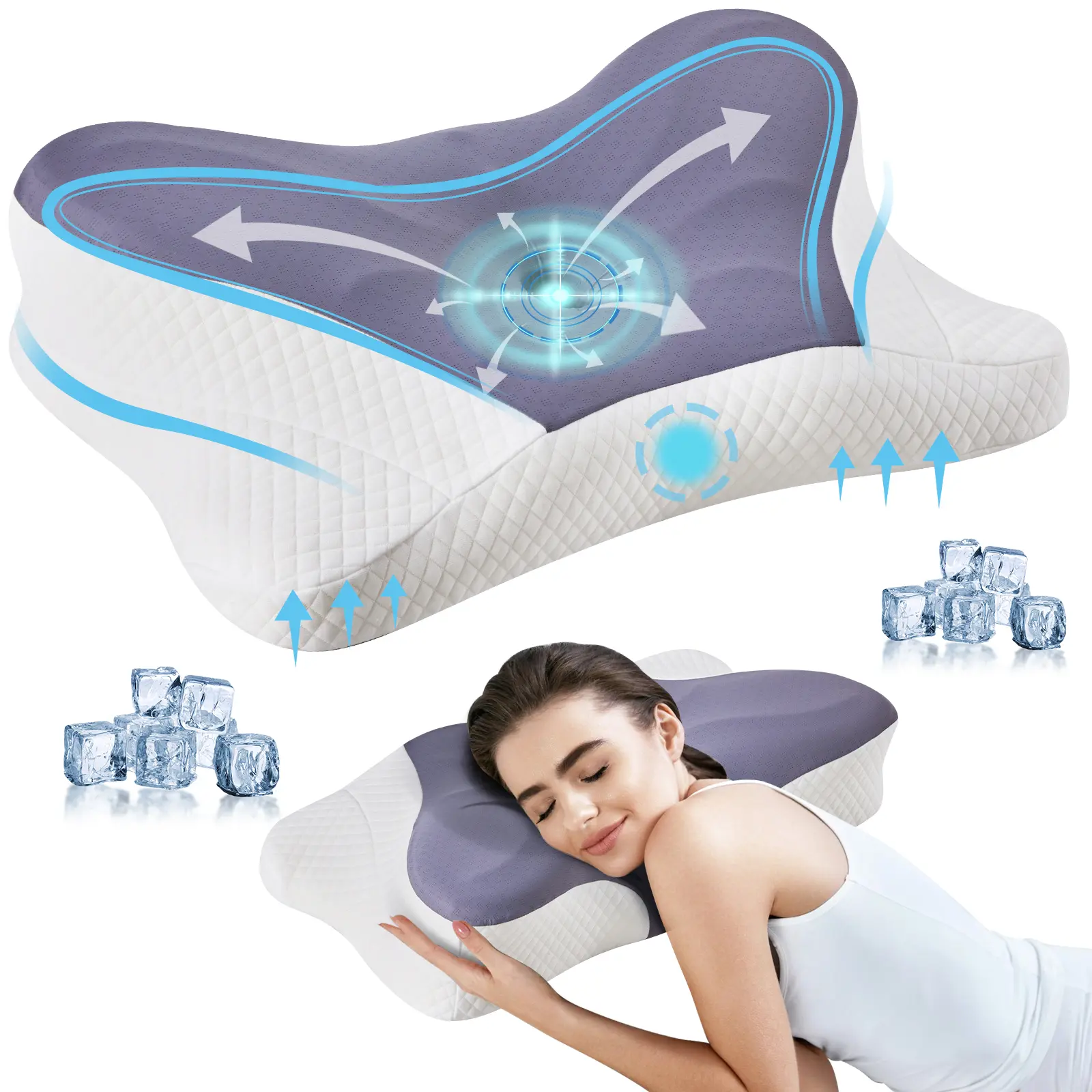 Orthopedic Contour Pillow for Neck Pain Relief, Cervical Neck Support Pillow with Ergonomic Design & Cooling Memory Foam, Dual Height for Side Sleepers