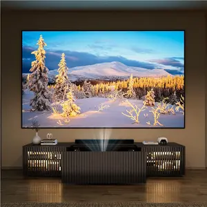 86" Modern Electric Ultra-short Throw Projector TV Stand with LED Lights, Low Entertainment Console, Home Theater UST Projector Furniture, Compatible with 100/110/120/150 Inch Projector Screen Indoor Mid-Century Modern Cabinet, Black