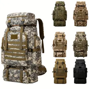 80L Large Capacity Hiking Backpack Waterproof Oxford Camping Bag Durable Lightweight Trekking Mountaineering Climbing Tactical Survival Gear for Men with Camouflage Design and Adjustable Straps