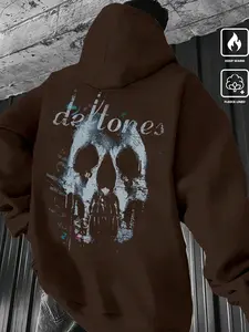 Deftones Graphic Skull Hoodie, Fitted Casual Style, Moderate Fabric, Spring & Fall Wear, Music Festival Streetwear, Back-To-School Fashion