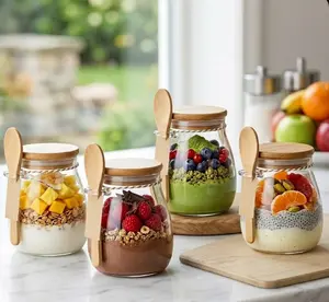 4-Piece Airtight Overnight Oats Containers with Lids & Spoons Mason Jar Salad Bowls Wide-Mouth Glass Jars for Meal Prep Portable Breakfast Yogurt Chia Seed Cereal Storage Dishwasher-Safe Reusable